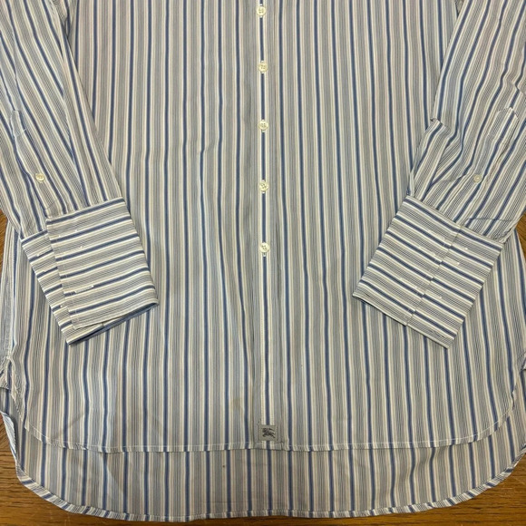 BURBERRY London Men's Button Up Dress Shirt Striped Blue White Size L - Picture 4 of 6